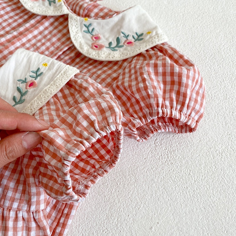 Toddler Baby Girls Grid Embroidery Dresses Summer