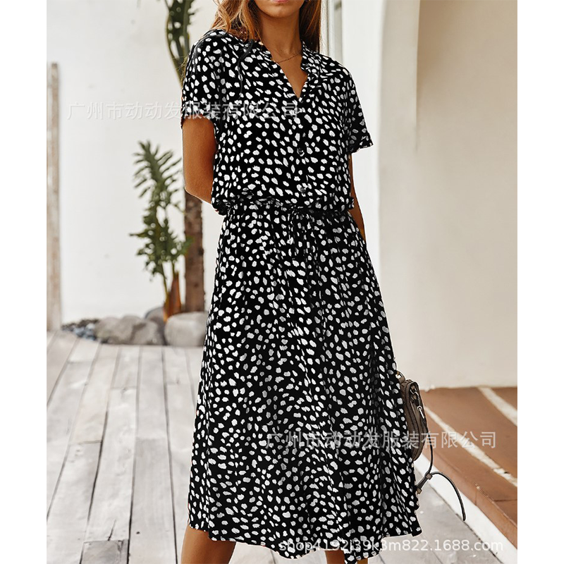 Dress Summer Leopard Print Shirt Dress and Bohemian