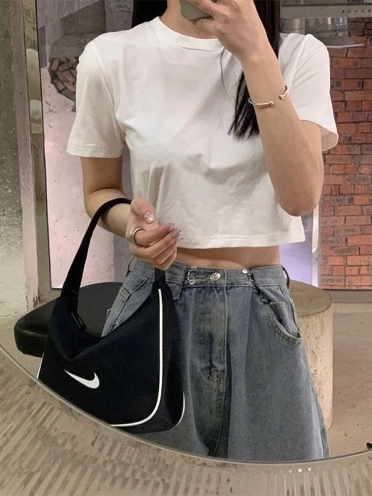 T-shirt Women Cropped Solid Minimalist