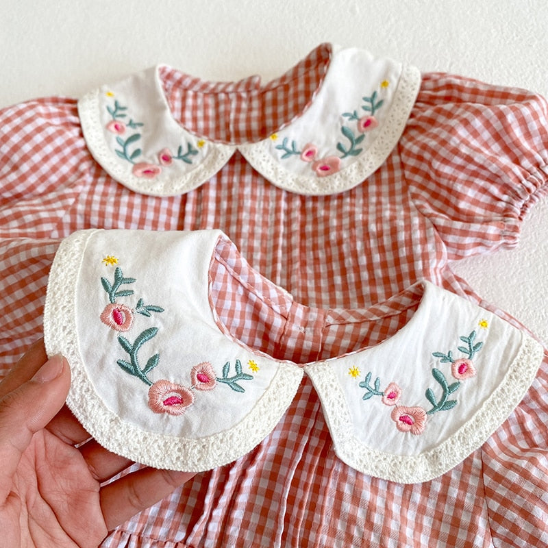 Toddler Baby Girls Grid Embroidery Dresses Summer