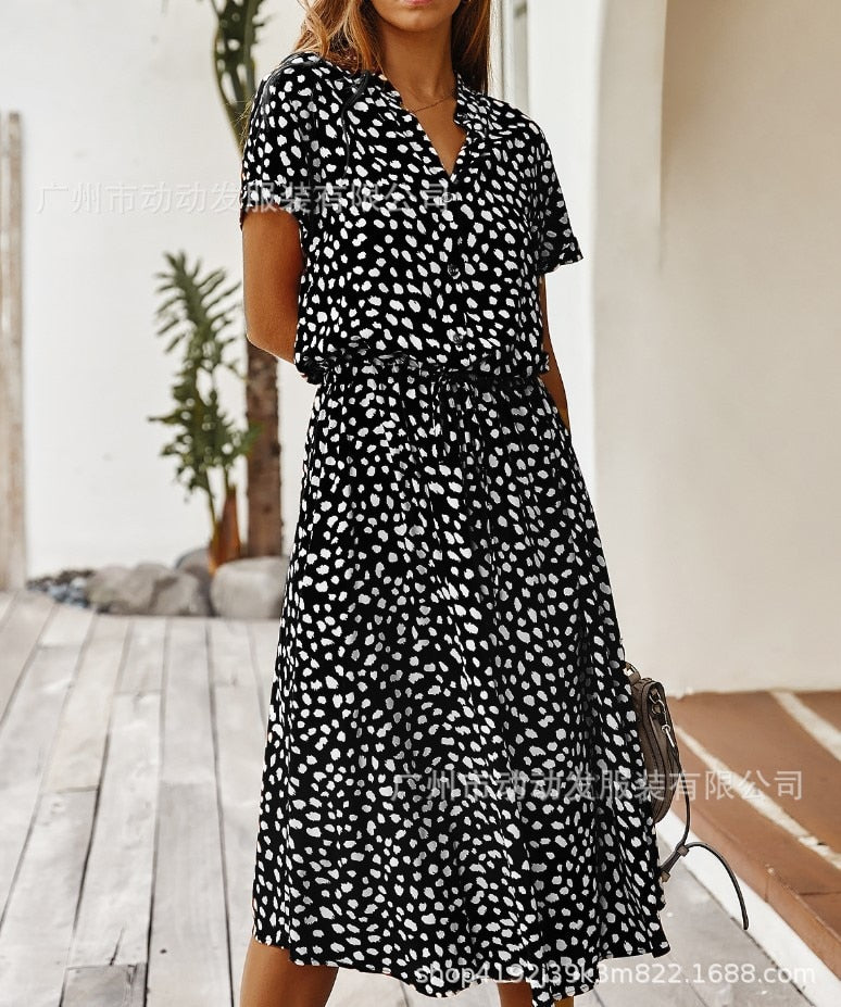 Dress Summer Leopard Print Shirt Dress and Bohemian