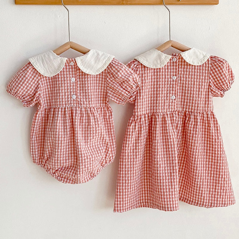 Toddler Baby Girls Grid Embroidery Dresses Summer