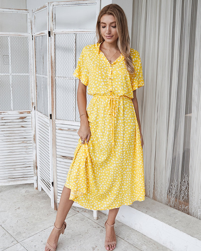 Dress Summer Leopard Print Shirt Dress and Bohemian