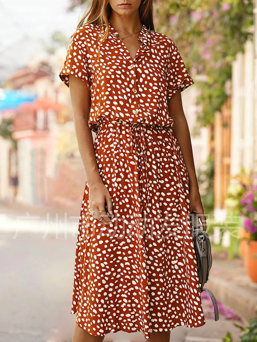 Dress Summer Leopard Print Shirt Dress and Bohemian