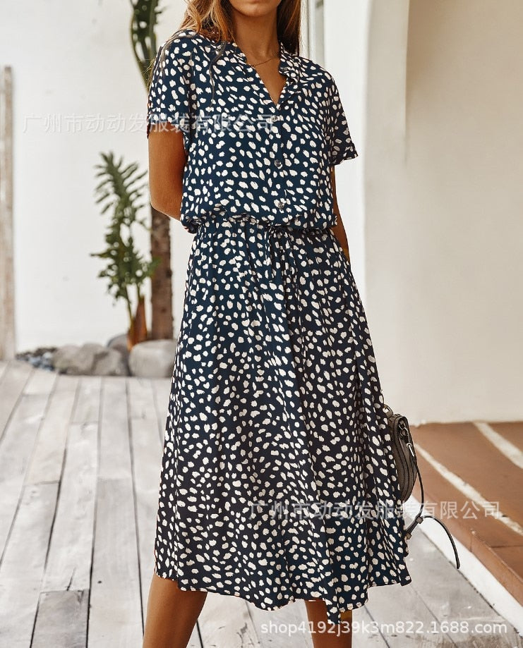 Dress Summer Leopard Print Shirt Dress and Bohemian