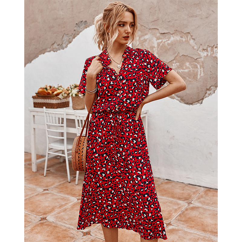 Dress Summer Leopard Print Shirt Dress and Bohemian