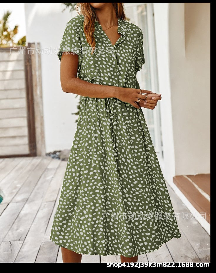Dress Summer Leopard Print Shirt Dress and Bohemian