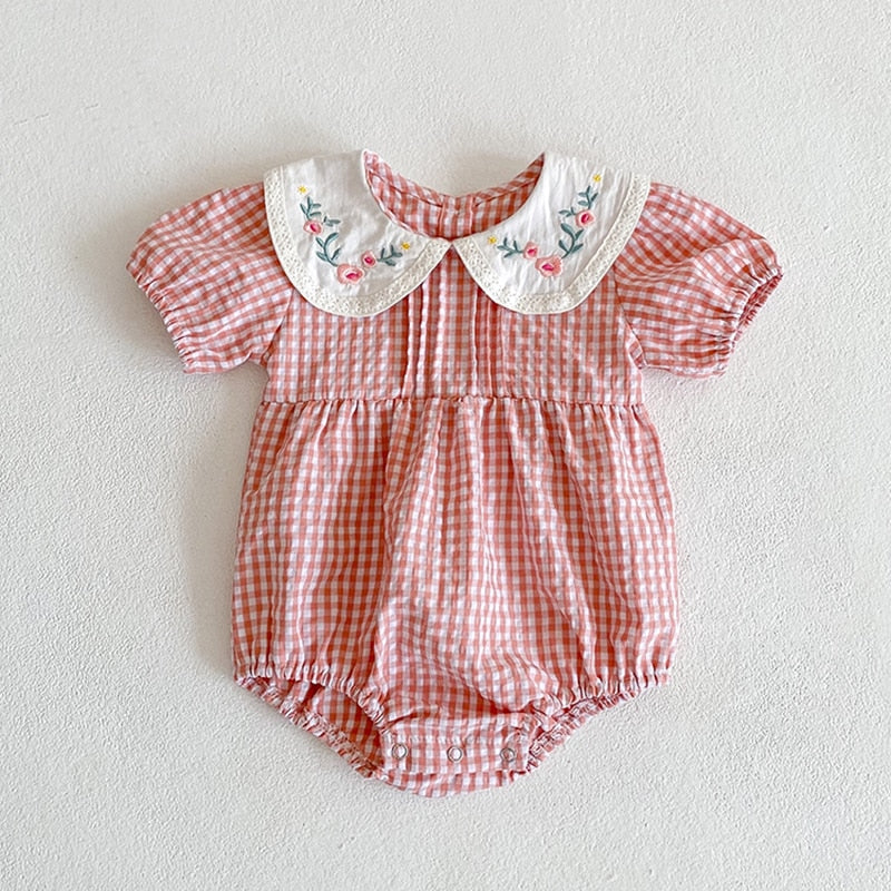 Toddler Baby Girls Grid Embroidery Dresses Summer