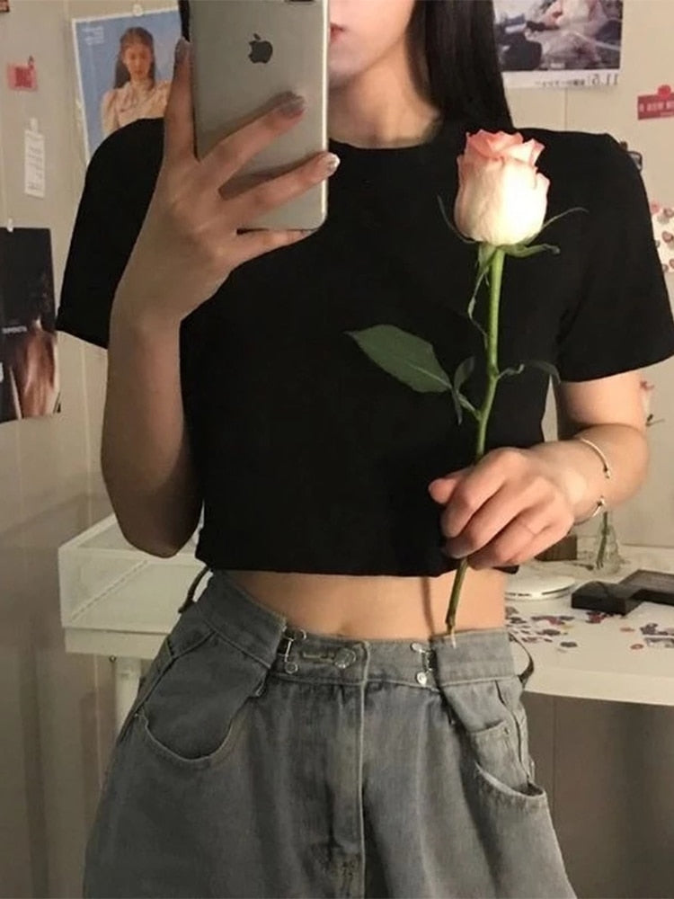 T-shirt Women Cropped Solid Minimalist