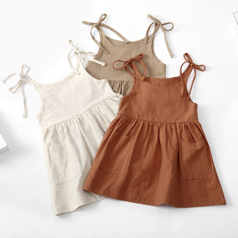 Summer Toddler Girl Dress Solid Cotton Sleeveless