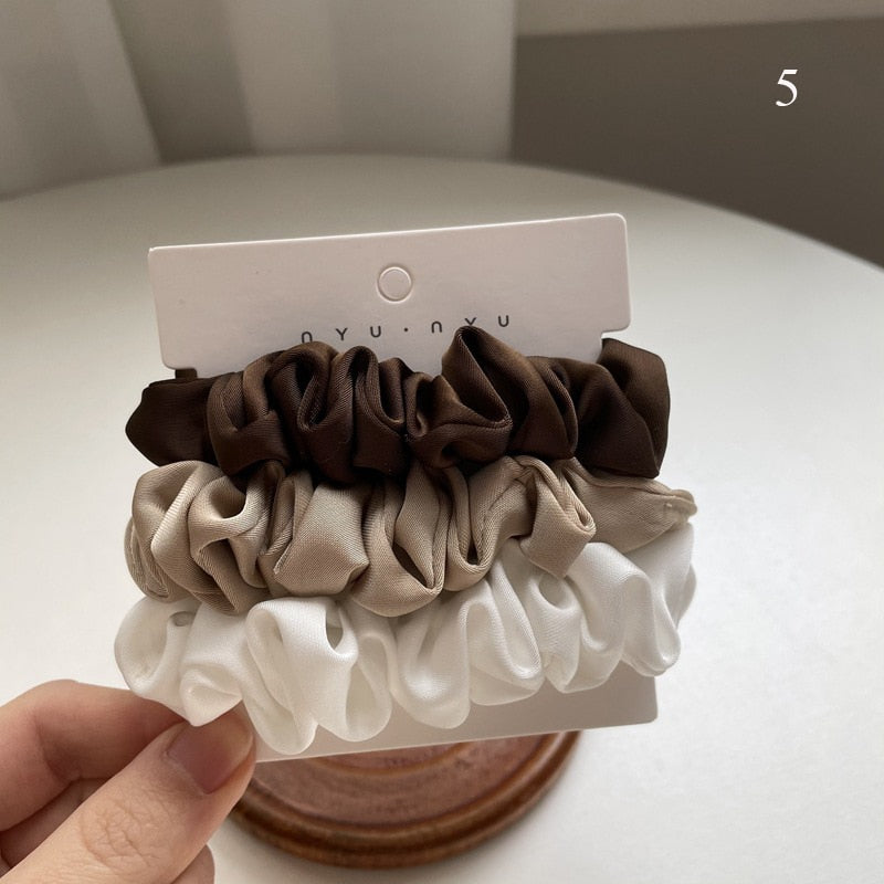 3Pcs/set Silk Satin Scrunchies Women