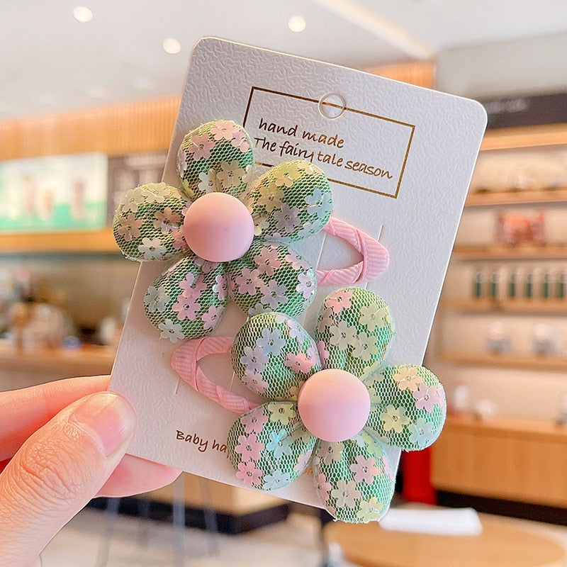 Children's Cute Fabric Flower Pair Clip Hair Accessories