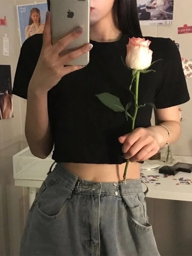T-shirt Women Cropped Solid Minimalist