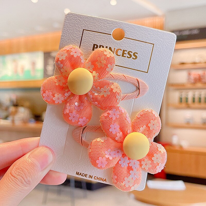 Children's Cute Fabric Flower Pair Clip Hair Accessories