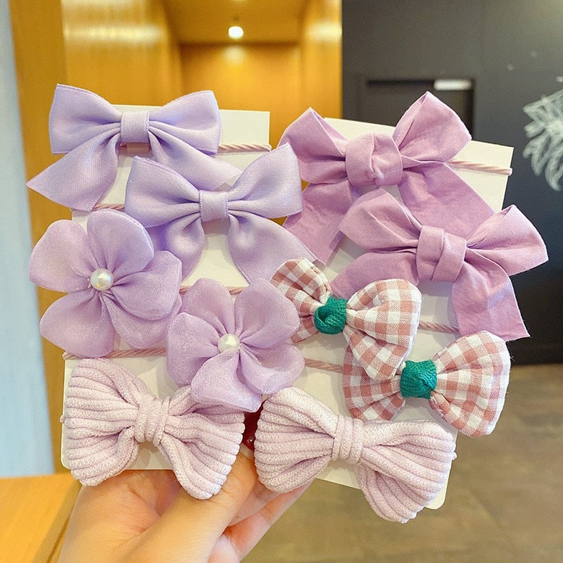 10Pcs/Set Big Bow Flower Elastic Hairbands Children