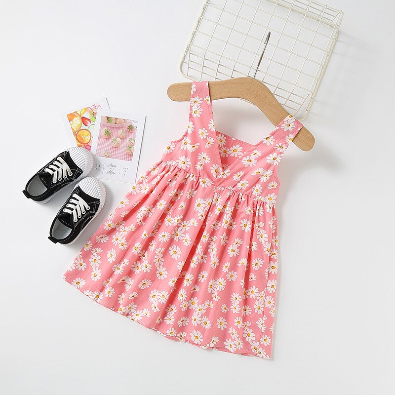 Girls Sleeveless Flower Print Dresses Summer