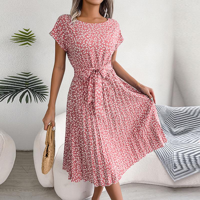 Long Dress Women Spring Summer Short Sleeve High Waist Chic Dress