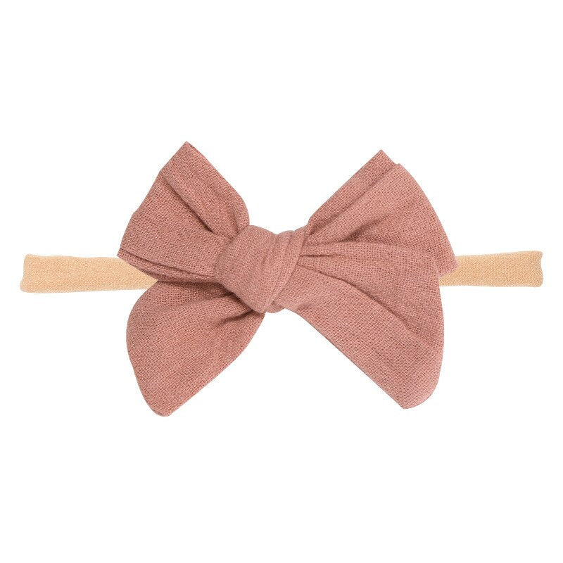 Baby Bow Headband Soft Cotton Embroidered