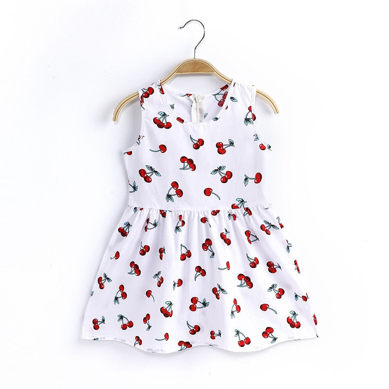 Girls Sleeveless Flower Print Dresses Summer