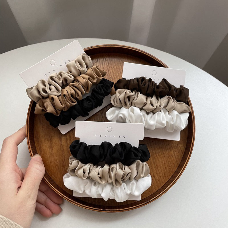 3Pcs/set Silk Satin Scrunchies Women