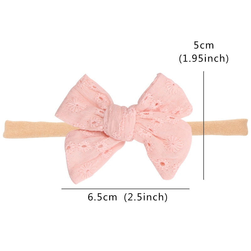 Baby Bow Headband Soft Cotton Embroidered