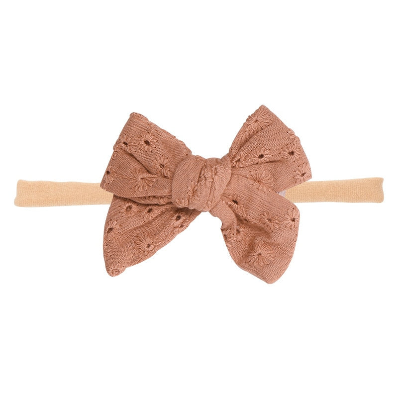 Baby Bow Headband Soft Cotton Embroidered