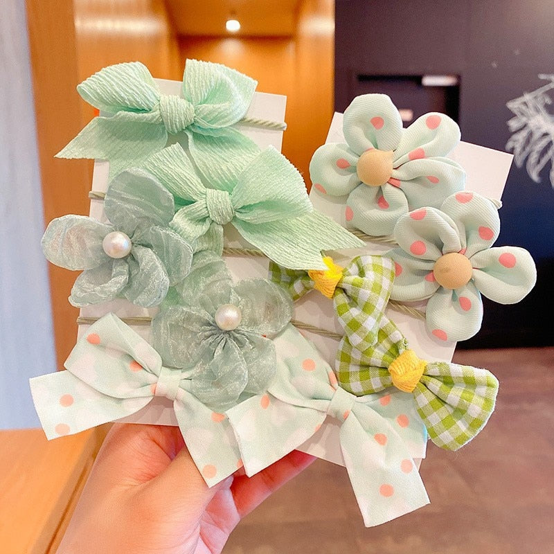 10Pcs/Set Big Bow Flower Elastic Hairbands Children