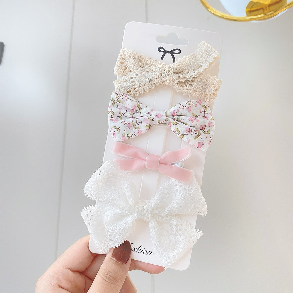 4Pcs/Set Sweet Lace Printed Hair Clips For Cute Girls