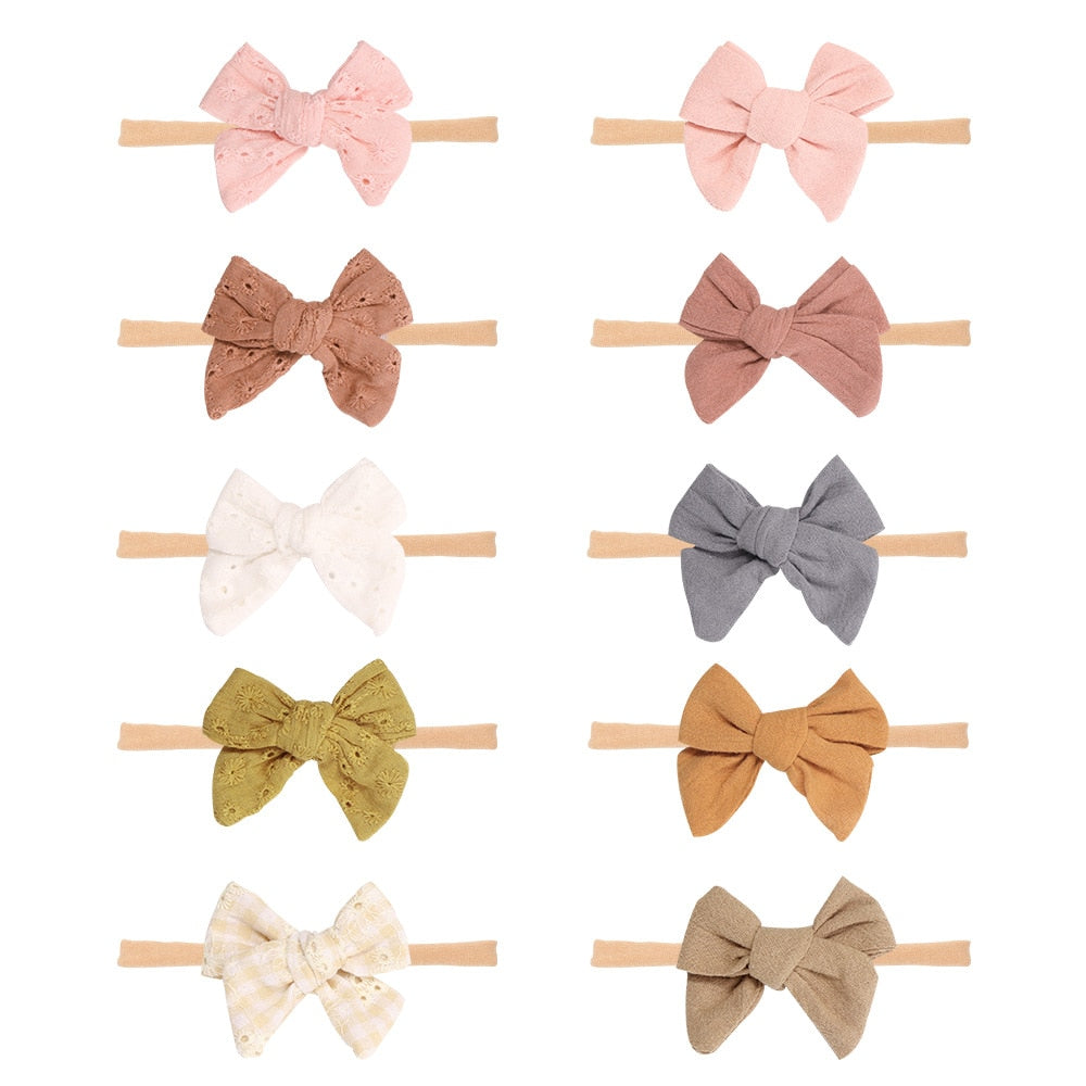 Baby Bow Headband Soft Cotton Embroidered