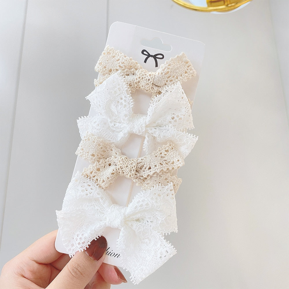 4Pcs/Set Sweet Lace Printed Hair Clips For Cute Girls