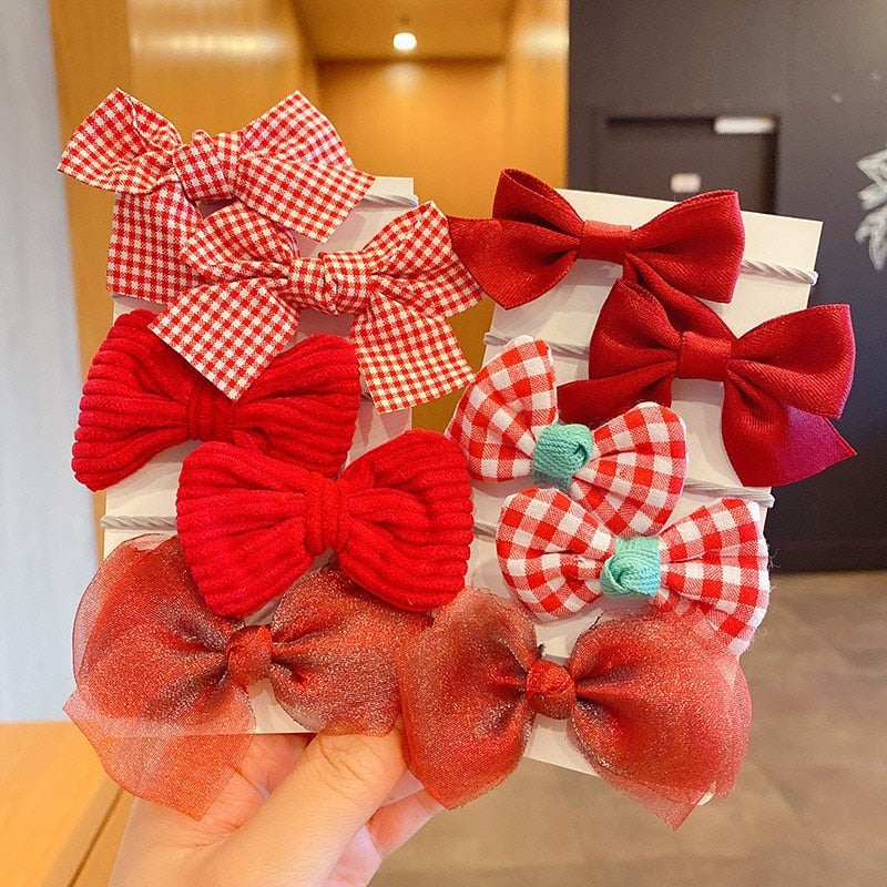 10Pcs/Set Big Bow Flower Elastic Hairbands Children