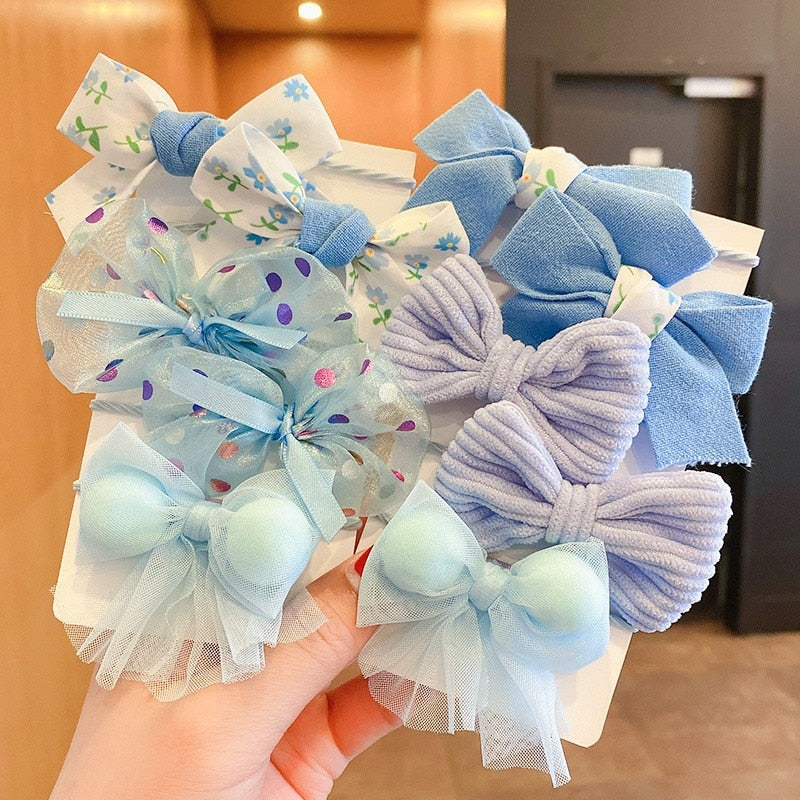 10Pcs/Set Big Bow Flower Elastic Hairbands Children