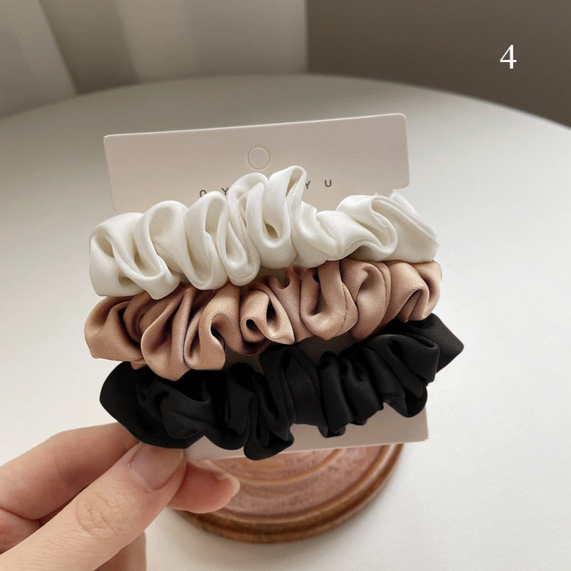 3Pcs/set Silk Satin Scrunchies Women