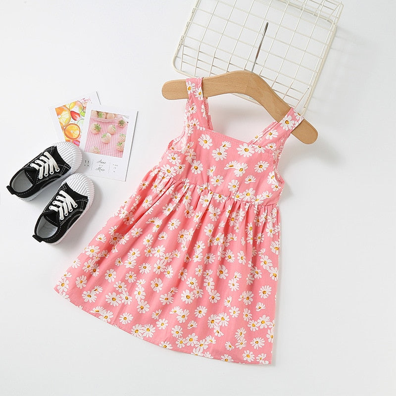 Girls Sleeveless Flower Print Dresses Summer