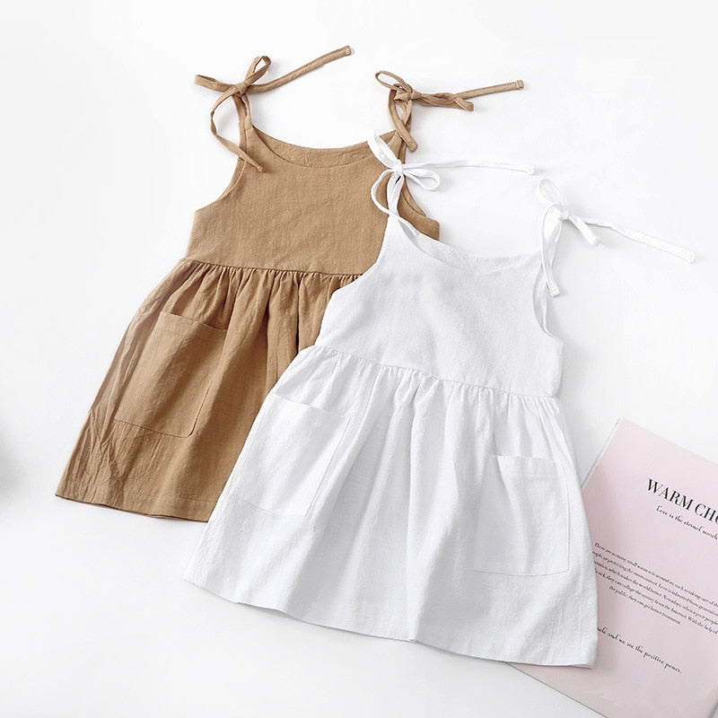 Summer Toddler Girl Dress Solid Cotton Sleeveless