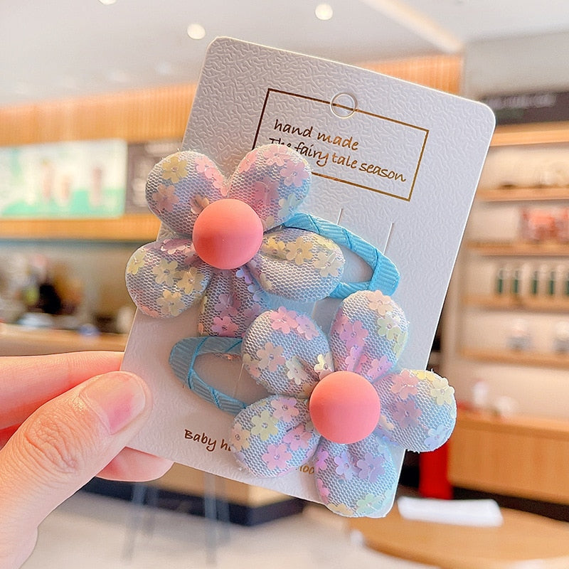 Children's Cute Fabric Flower Pair Clip Hair Accessories