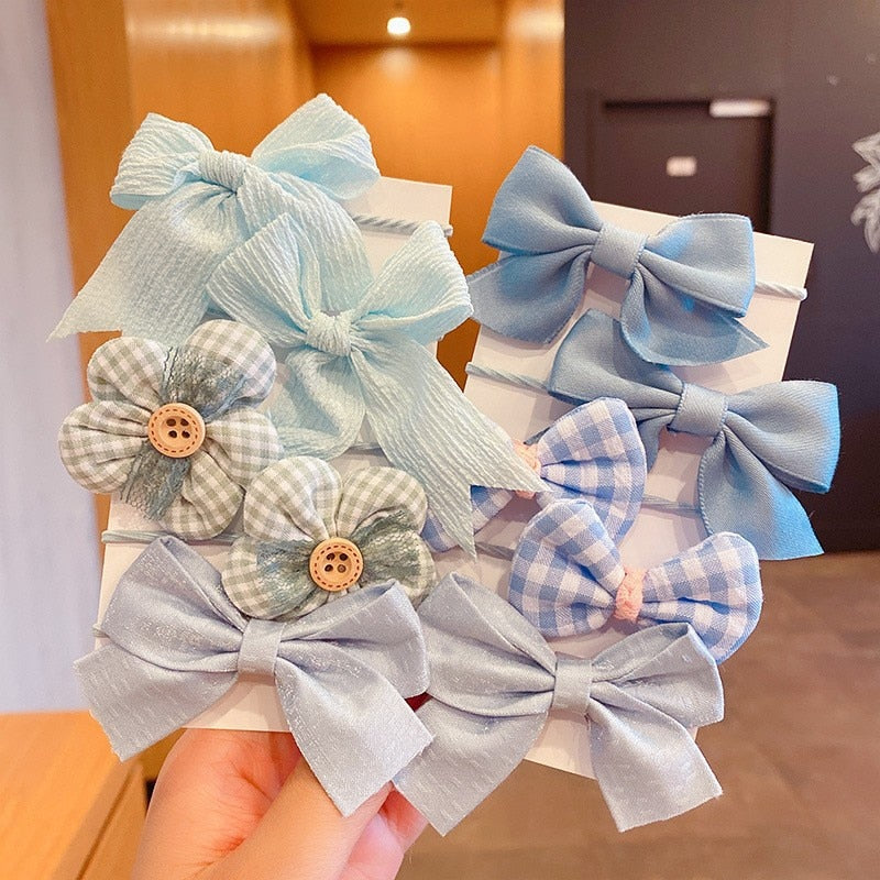 10Pcs/Set Big Bow Flower Elastic Hairbands Children
