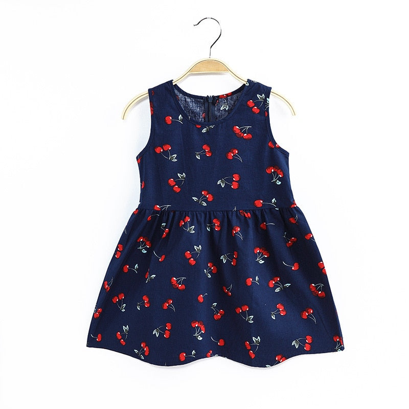 Girls Sleeveless Flower Print Dresses Summer