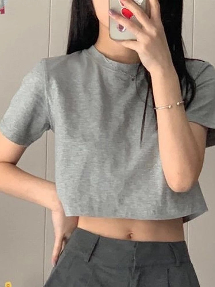 T-shirt Women Cropped Solid Minimalist