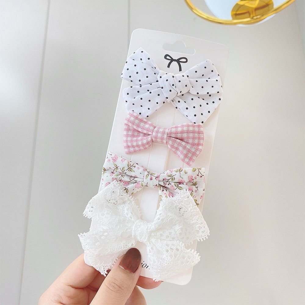 4Pcs/Set Sweet Lace Printed Hair Clips For Cute Girls