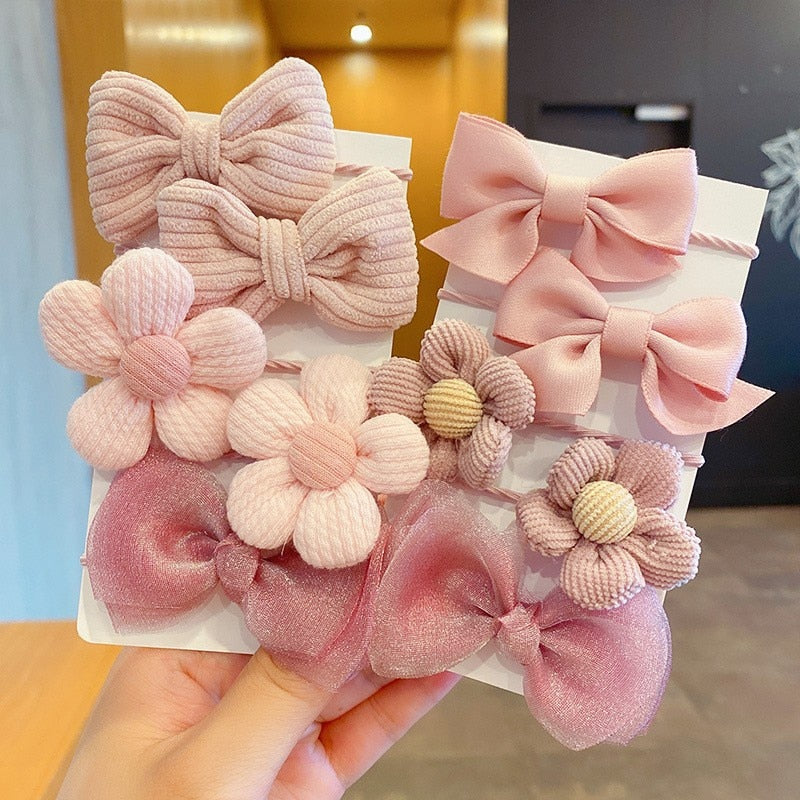 10Pcs/Set Big Bow Flower Elastic Hairbands Children