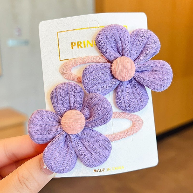 Children's Cute Fabric Flower Pair Clip Hair Accessories
