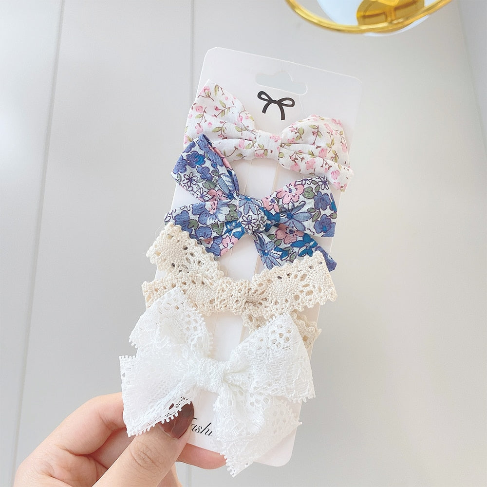 4Pcs/Set Sweet Lace Printed Hair Clips For Cute Girls