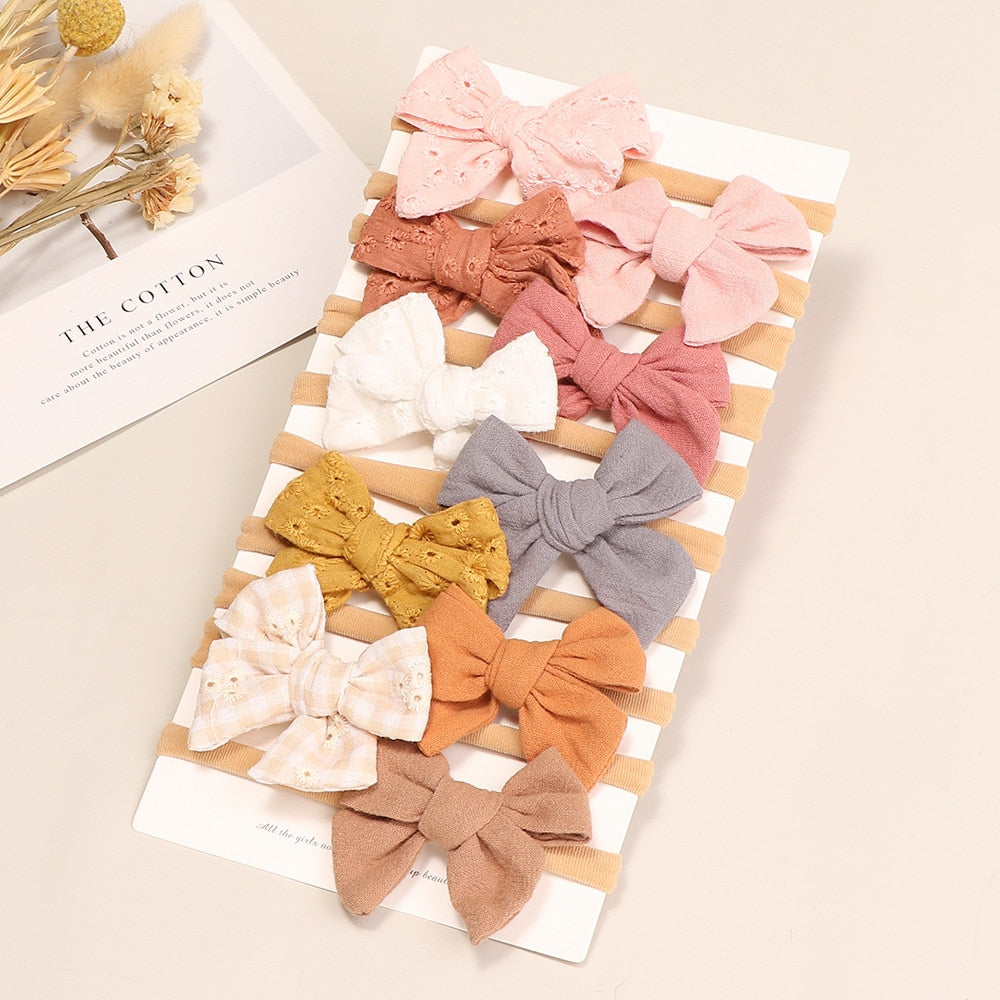 Baby Bow Headband Soft Cotton Embroidered