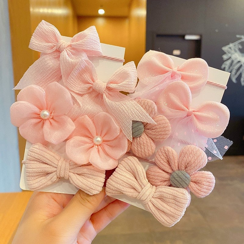 10Pcs/Set Big Bow Flower Elastic Hairbands Children