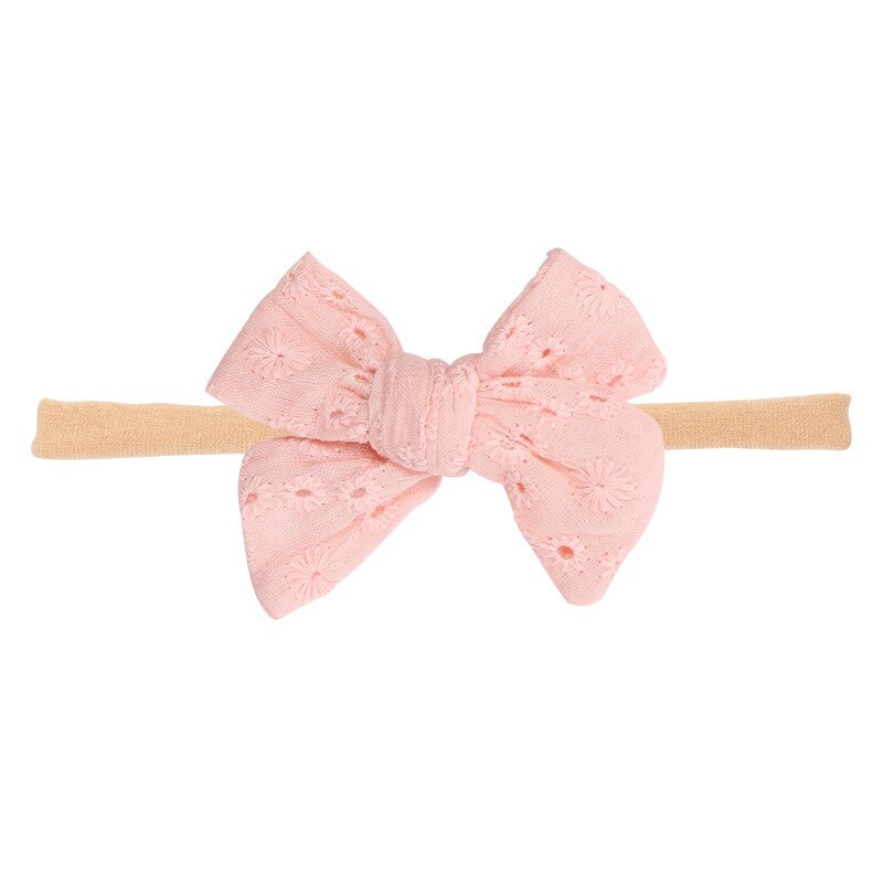Baby Bow Headband Soft Cotton Embroidered