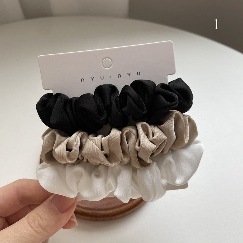 3Pcs/set Silk Satin Scrunchies Women