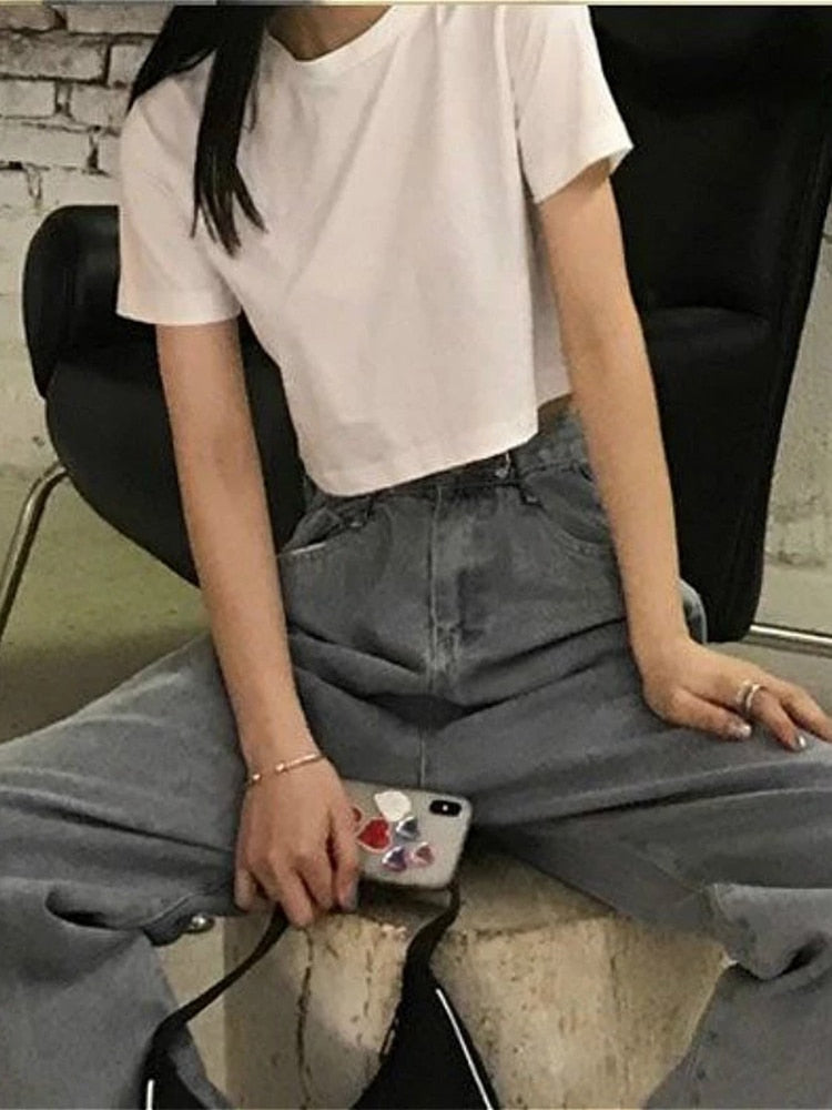 T-shirt Women Cropped Solid Minimalist