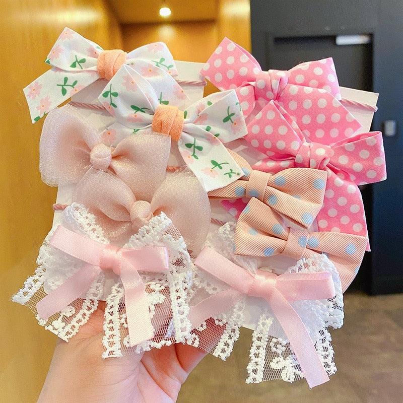 10Pcs/Set Big Bow Flower Elastic Hairbands Children