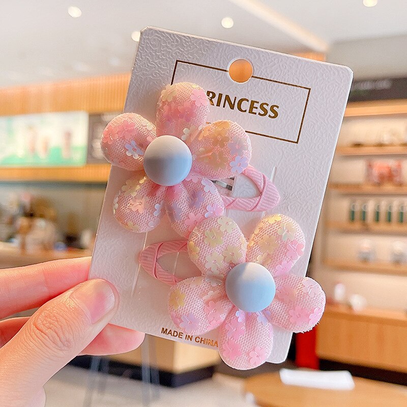 Children's Cute Fabric Flower Pair Clip Hair Accessories